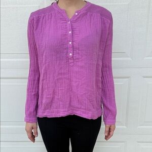 Dylan by True Grit gauze long sleeve blouse berry blush sz medium 100% cotton